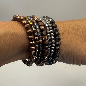 Stackable Faceted Bead Bracelet Set - Brown & Black - Set of 7